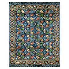 8'x10'1" Blue Afghan Ersari with Elephant Feet Design Hand Knotted All Wool Rug
