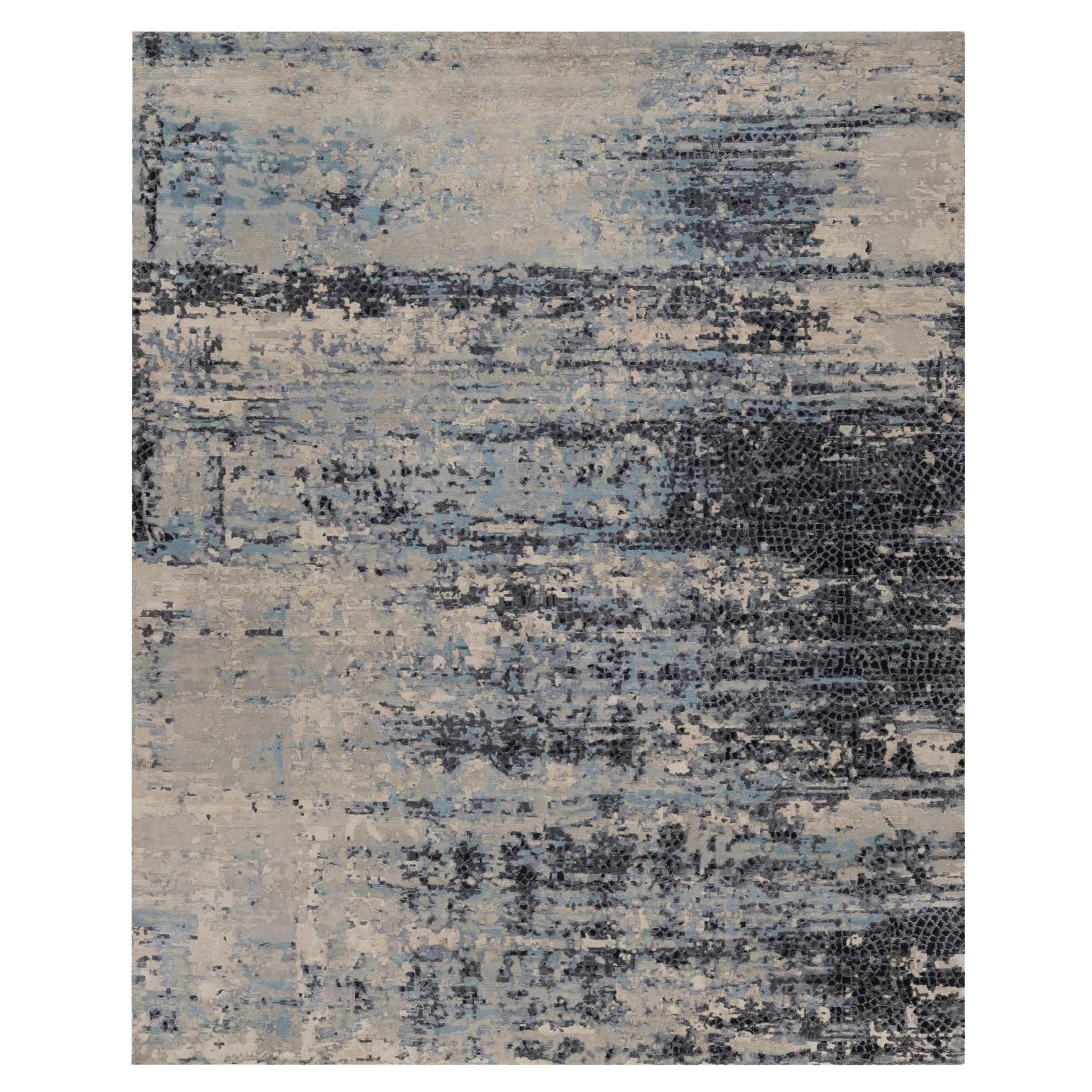 8'x10'1" Blau und Grau Modern Abstrakt Design Wolle und Seide Handgeknüpft Teppich