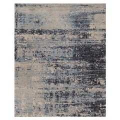 8'x10'1" Blue and Gray Modern Abstract Design Wool and Silk Hand Knotted Rug