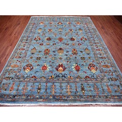 8'x10'1" Blauer handgeknüpfter afghanischer Sultani Granatapfel Design Wolle Orientteppich