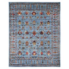 8'x10'1" Blauer handgeknüpfter afghanischer Sultani Granatapfel Design Wolle Orientteppich