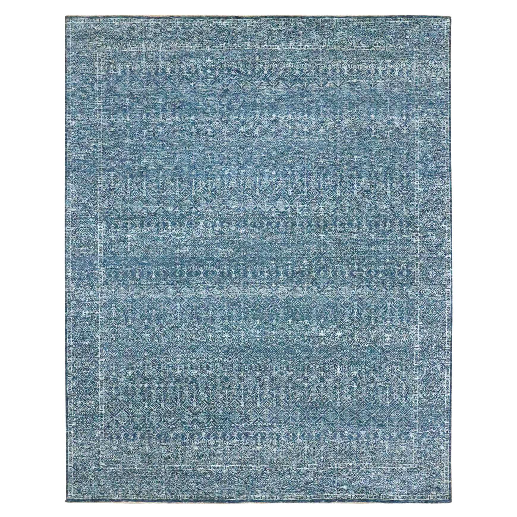 8'x10'1" Blue Intricate Garden Pattern Agra Tone on Tone Hand Knots Rugs (Tapis de laine noué à la main) en vente