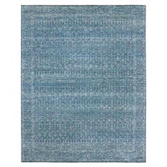 8'x10'1" Blue Intricate Garden Pattern Agra Tone on Tone Hand Knots Rugs (Tapis de laine noué à la main)