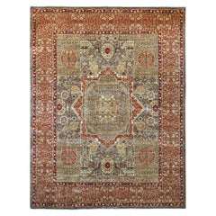 8'x10'1" Brown 14th Century Mamluk Dynasty Pattern Hand Knotted Pure Wool Rug