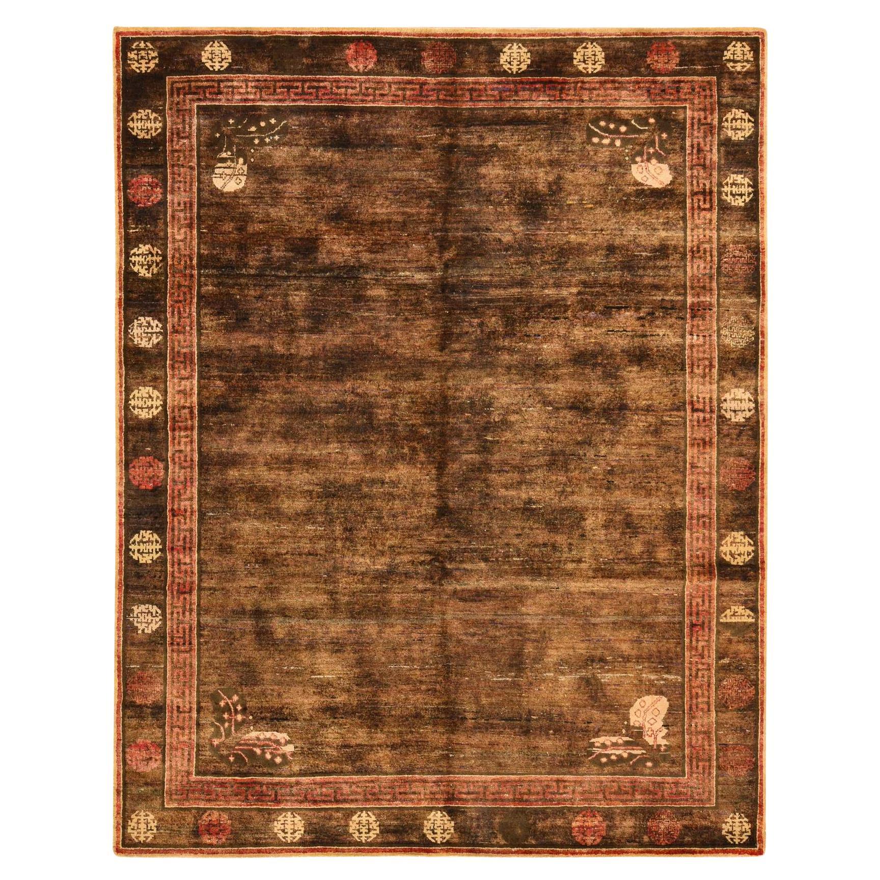 8'x10'1" Brown Pure Silk Khotan Design Soft and Plush Hand Knotted Oriental Rug