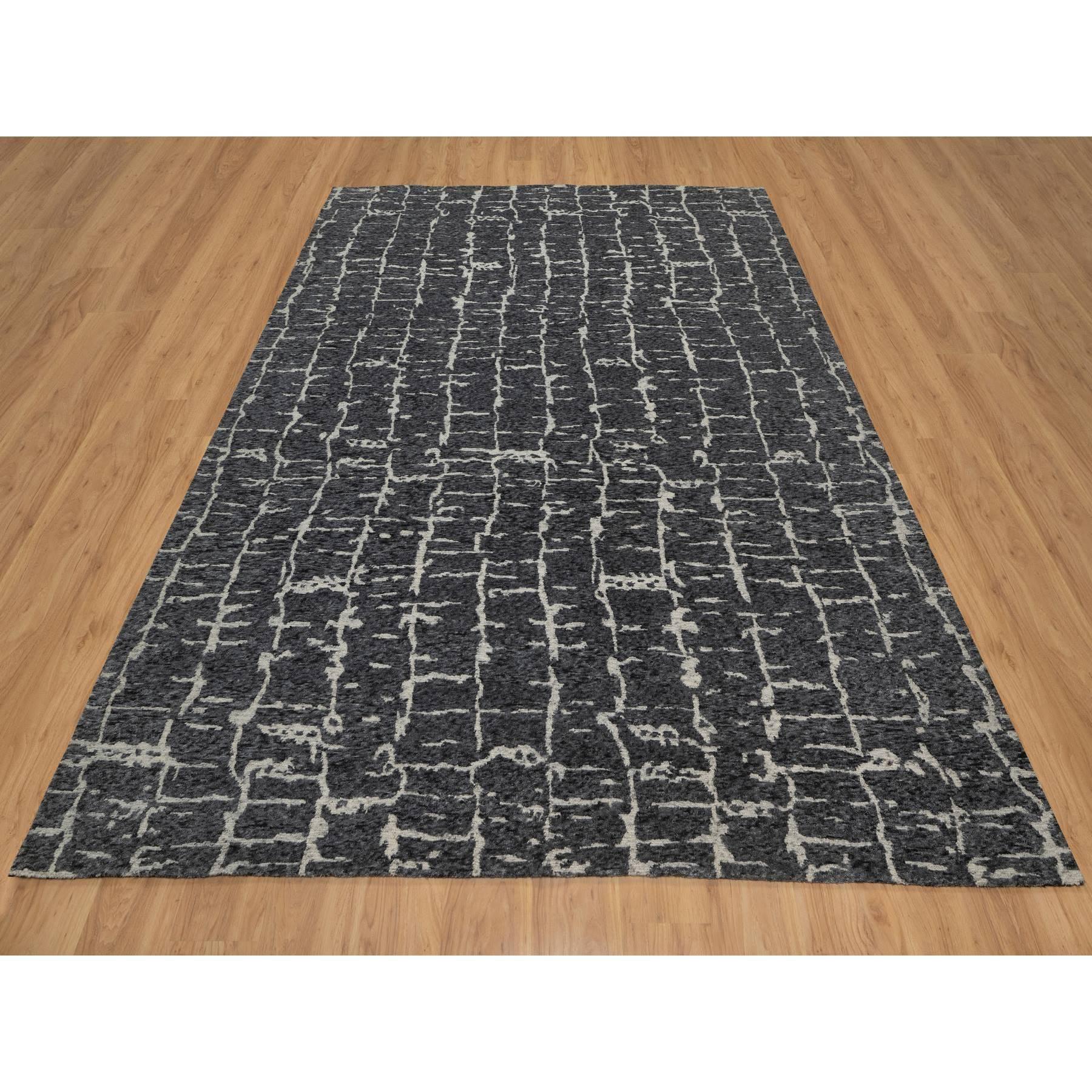 Charcoal Black, Nepali Weave, Pure Wool, Hand Knotted, Densely Woven, Oriental Rug
Primary materials: Wool
Latex: No Pile 
height: 0.25 Inches
Style: Contemporary
Primary color: Black
Secondary colors: Ivory
Pattern: Oriental