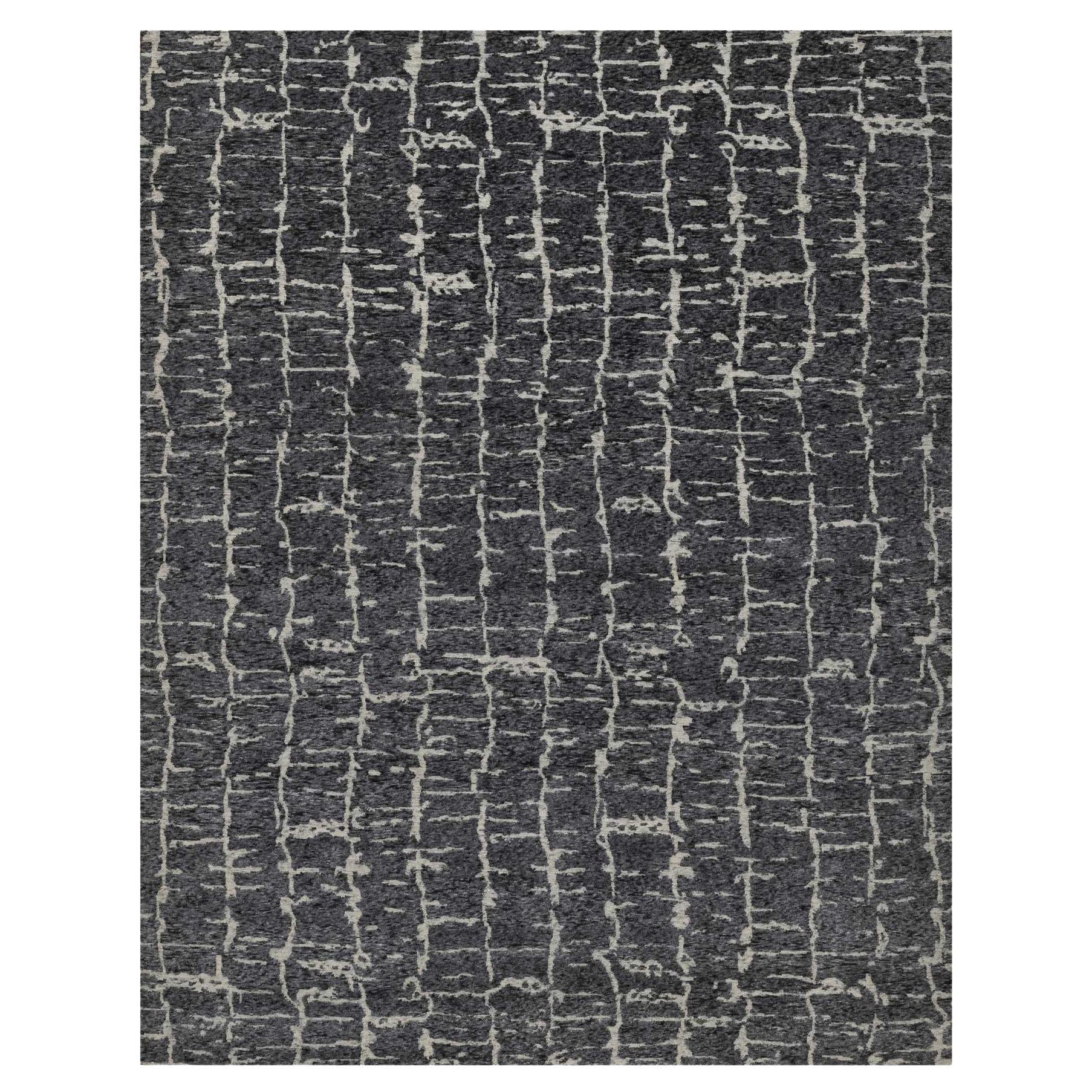 8'x10'1" Charcoal Black Nepali Weave Modern Pure Wool Hand Knotted Oriental Rug For Sale