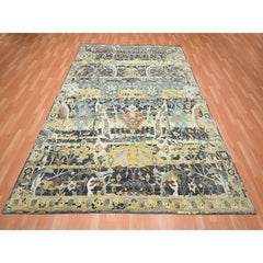 8'x10'1" Coffee Brown Erased Persian Inspired Hand Knotted Pure Wool Abrash Rug