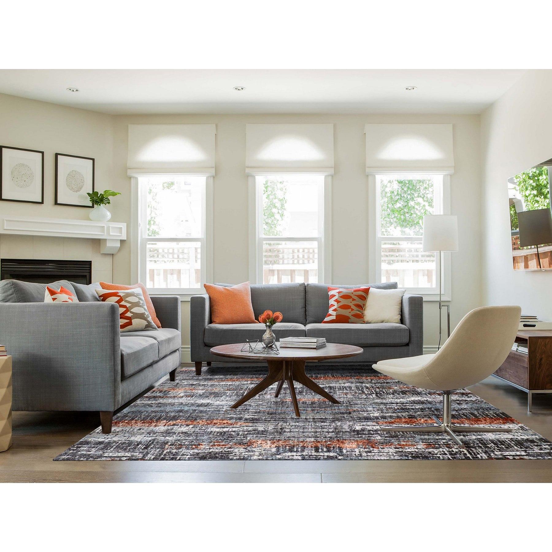This is a truly genuine one-of-a-kind Deep Space Gray, Dense Weave Persian Knot, Natural Wool Hand Knotted, Abstract Design, Oriental Rug. It has been Knotted for months and months in the centuries-old weaving craftsmanship techniques by expert