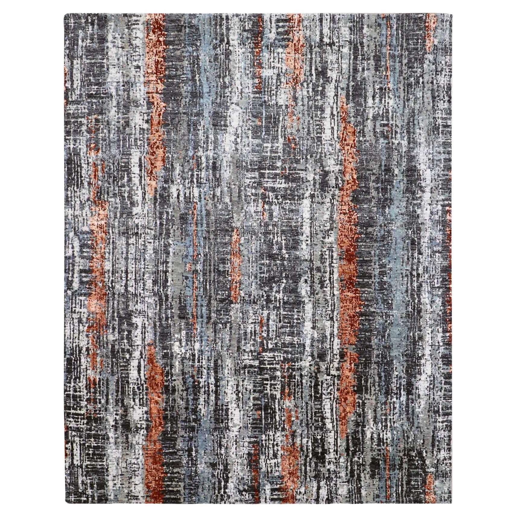 8'x10'1" Deep Space Gray, Natural Wool Hand Knotted, Abstract Design Rug For Sale