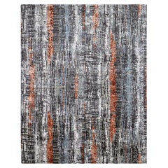 8'x10'1" Gris Space, laine naturelle nouée à la main, tapis à design abstrait