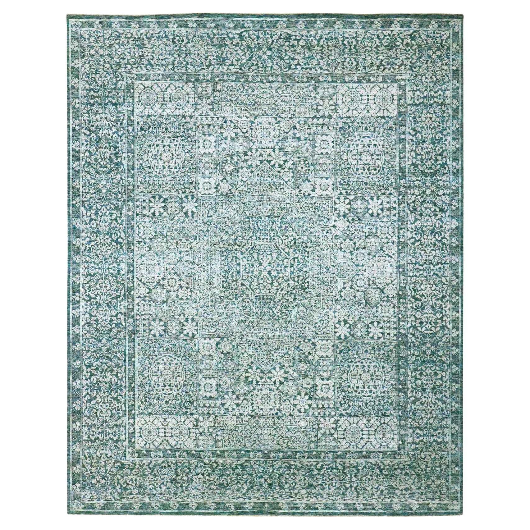 8'x10'1" Denim Blue 14° secolo Influenza Mamluke Design Tappeto di lana annodato a mano