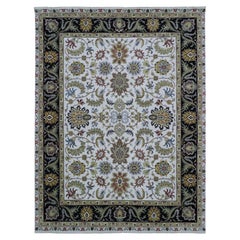 8'x10'1" Alfombra Eider Blanca Anudada a Mano Toda Lana Agra con Diseño Ziegler