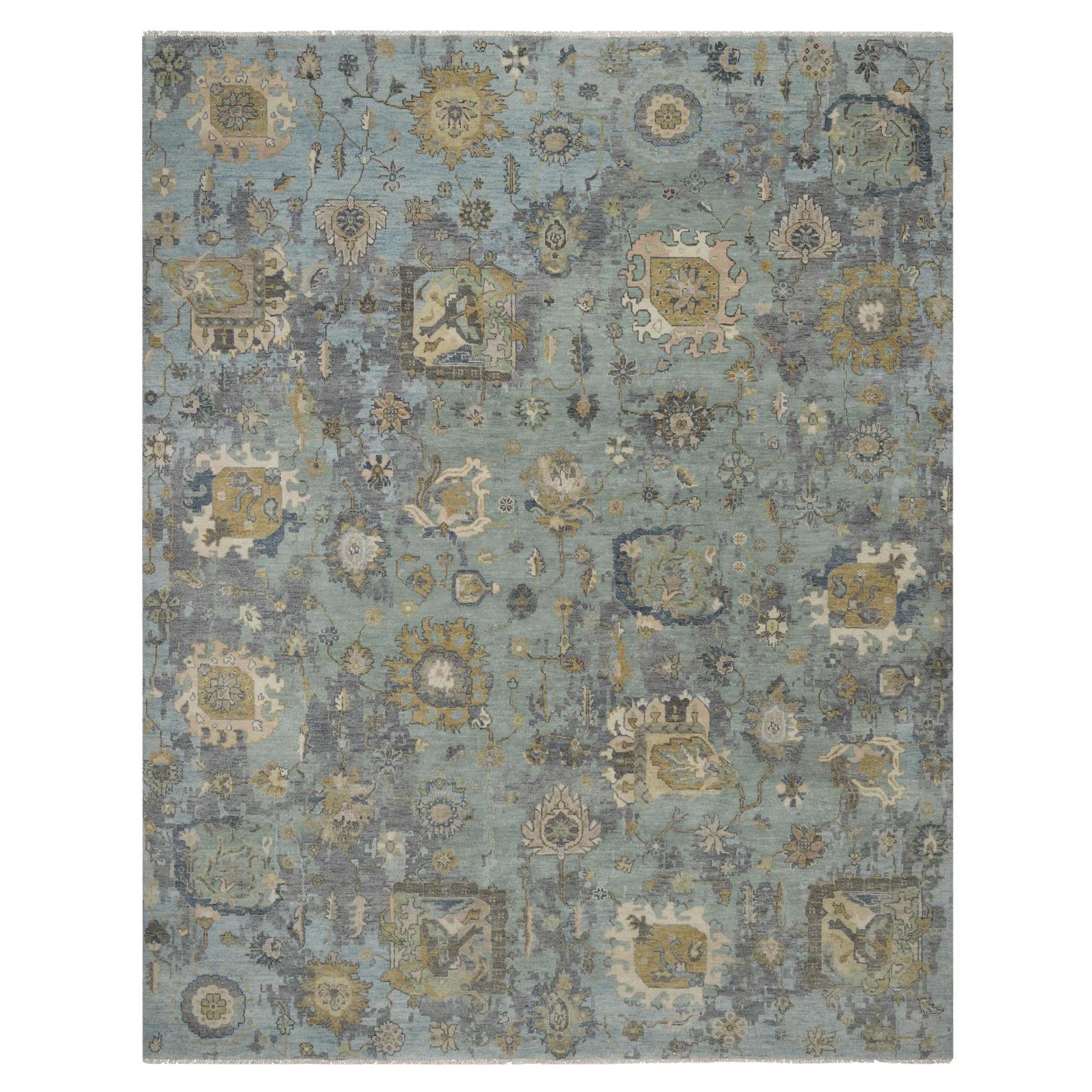 Alfombra Anudada a Mano 100% Lana Oushak con Diseño de Hojas, Verde Escarcha 8
x10
1