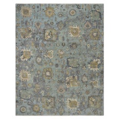 8'x10'1" Frosty Green 100% Wool Oushak with Leaf Pattern Hand Knotted Rug