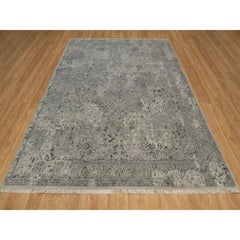 8'x10'1" Gray Broken & Erased Kashan Design Pure Wool Hand Knotted Oriental Rug