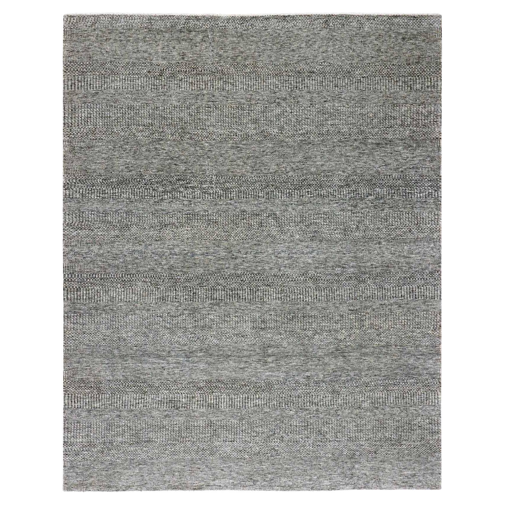 8'x10'1" Gris, design moderne en forme de gazon, laine naturelle non teintée, nouée à la main