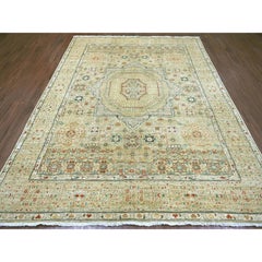 8'x10'1" Verde 14° secolo Dinastia Mamluke Motivo annodato a mano Tappeto di lana morbida