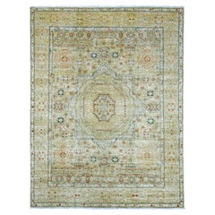 8'x10'1" Verde 14° secolo Dinastia Mamluke Motivo annodato a mano Tappeto di lana morbida