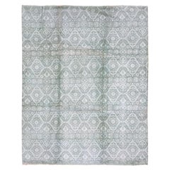 8'x10'1" Green Overdyed Tone on Tone Wool And Silk Hand Knotted Oriental Rug