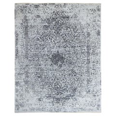 8'x10'1" Tapis d'Orient en laine et soie, noué à la main, gris, Broken Persian Design