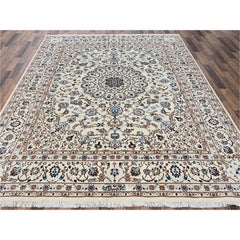 8'x10' Ivory Zoroastrian Nain with Medallion Design Wool & Silk Hand Knotted Rug