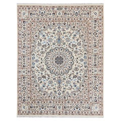 8'x10' Ivory Zoroastrian Nain with Medallion Design Wool & Silk Hand Knotted Rug