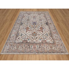 8'x10'1" Ivory Silk Progressive Kashan Design Hand Knotted Oriental Rug