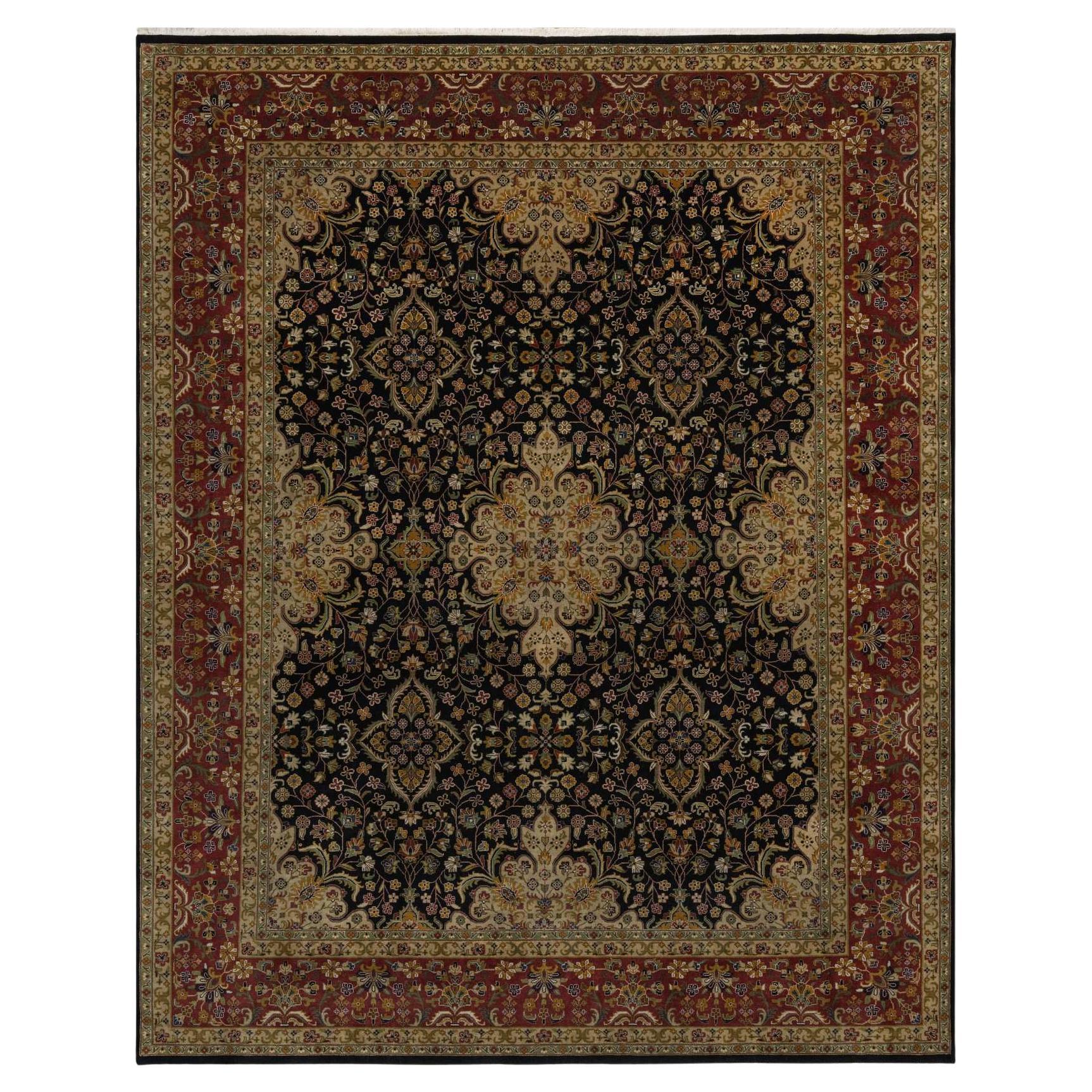 8
x10
1" Jat Schwarz Komplizierte Kashan Revival Neuseeland Wolle Hand geknüpft Teppich im Angebot