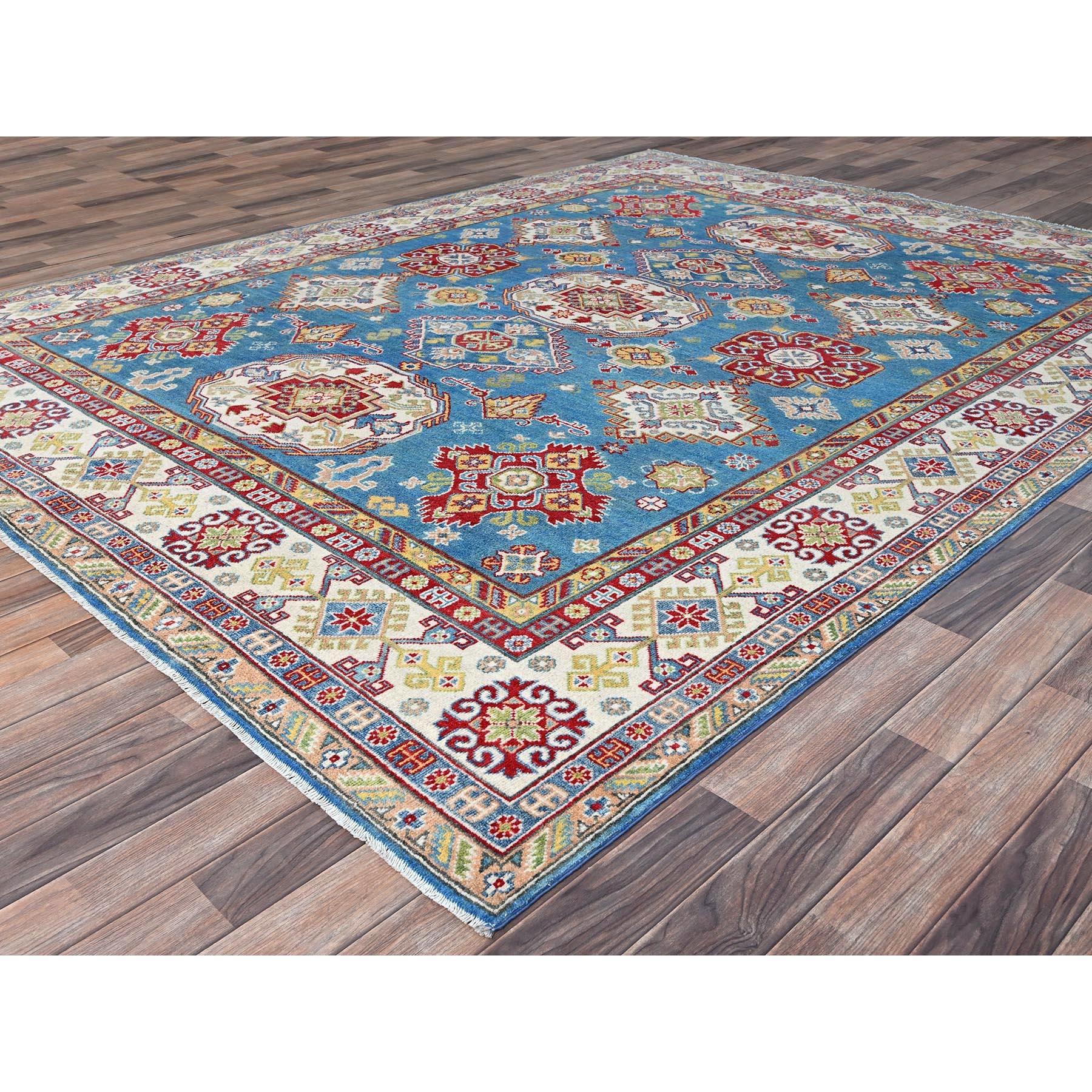 Kazakh Tapis oriental noué à la main Navagio Bay Blue Wool Kazak 8'x10'1