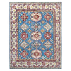 8'x10'1" Navagio Bay Blue Wool Kazak All Over Design/One Tappeto orientale annodato a mano