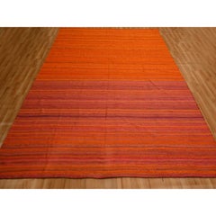 8'x10'1" Orange Plain Solid Design Kilim Wool and Sari Silk Hand Knotted Rug