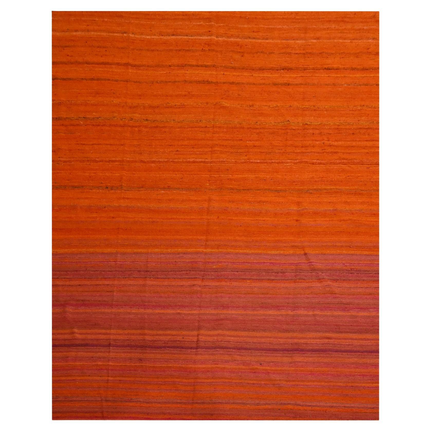 8'x10'1" Orange Plain Solid Design Kilim Wolle und Sari Seide Hand geknüpft Teppich