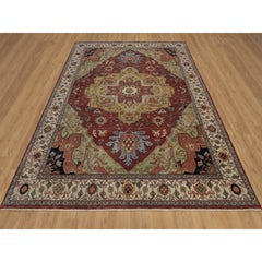 8'x10'1" Red Antiqued Fine Heriz Re-Creation Wool Hand Knotted Oriental Rug