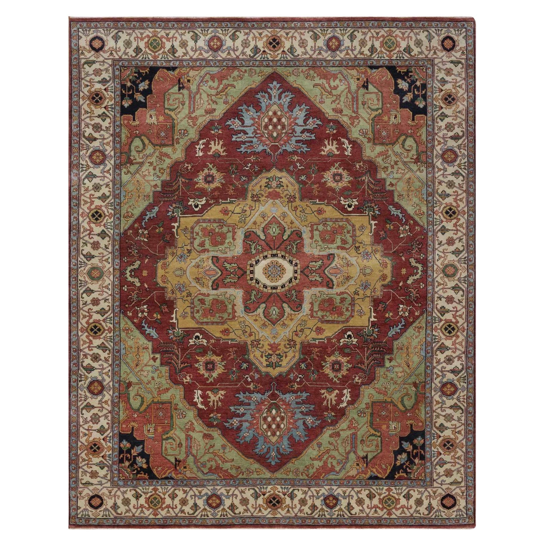 8'x10'1" Red Antiqued Fine Heriz Re-Creation Wool Hand Knotted Oriental Rug
