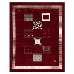 8
x10
1" Red, Modern, Thick and Plush, Hand Knotted, Lori Buft Gabbeh Wool Rug