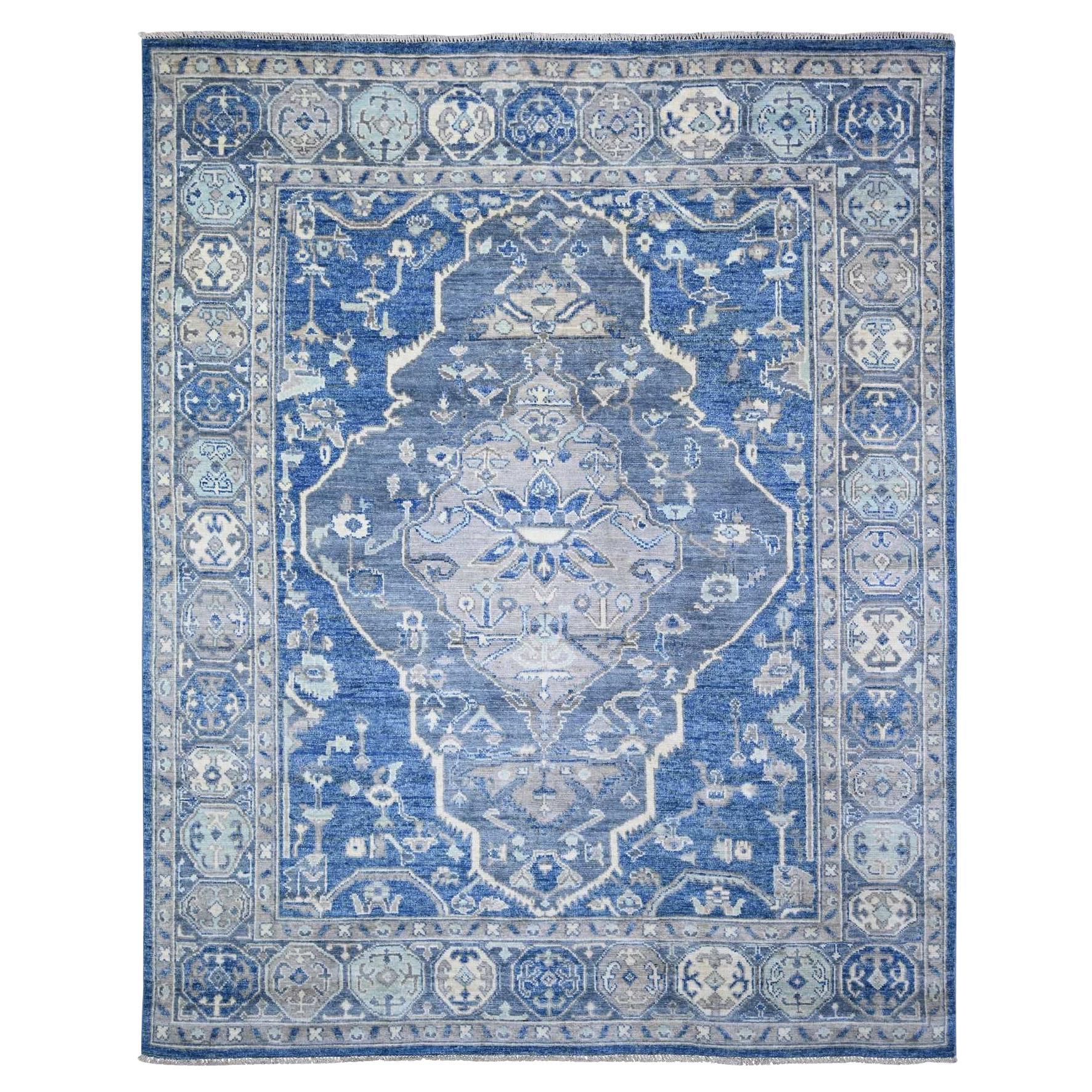 8'x10'1" Steel Blue Anatolian Village Inspired Soft Wool Hand Knotted Rug