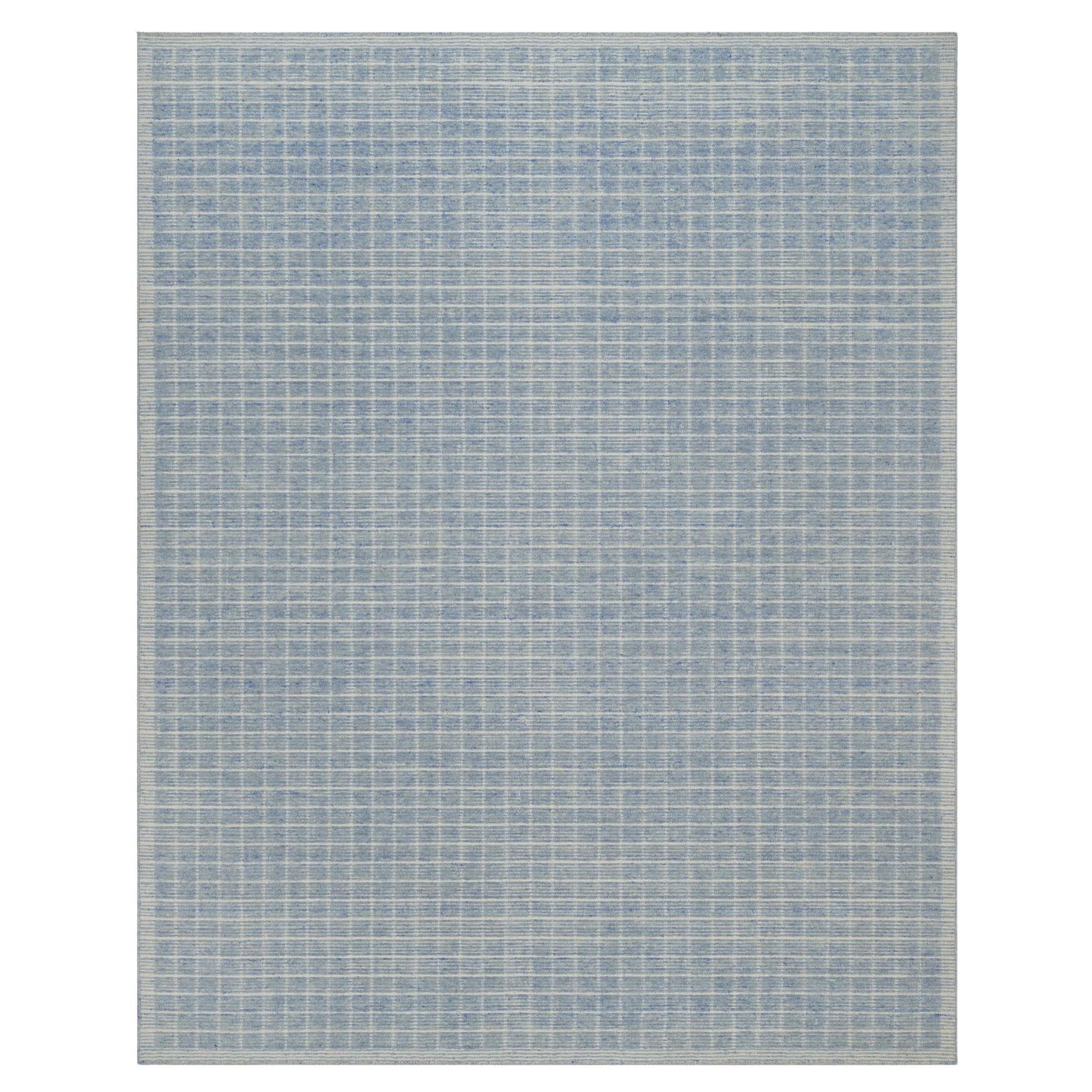 8'x10'1" Stone Blue Modern Plain Decor Box Design Loomed Knotted Soft Wool Rug For Sale