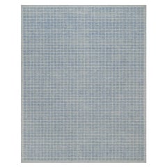 8'x10'1" Stone Blue Modern Plain Decor Box Design Loomed Knotted Soft Wool Rug
