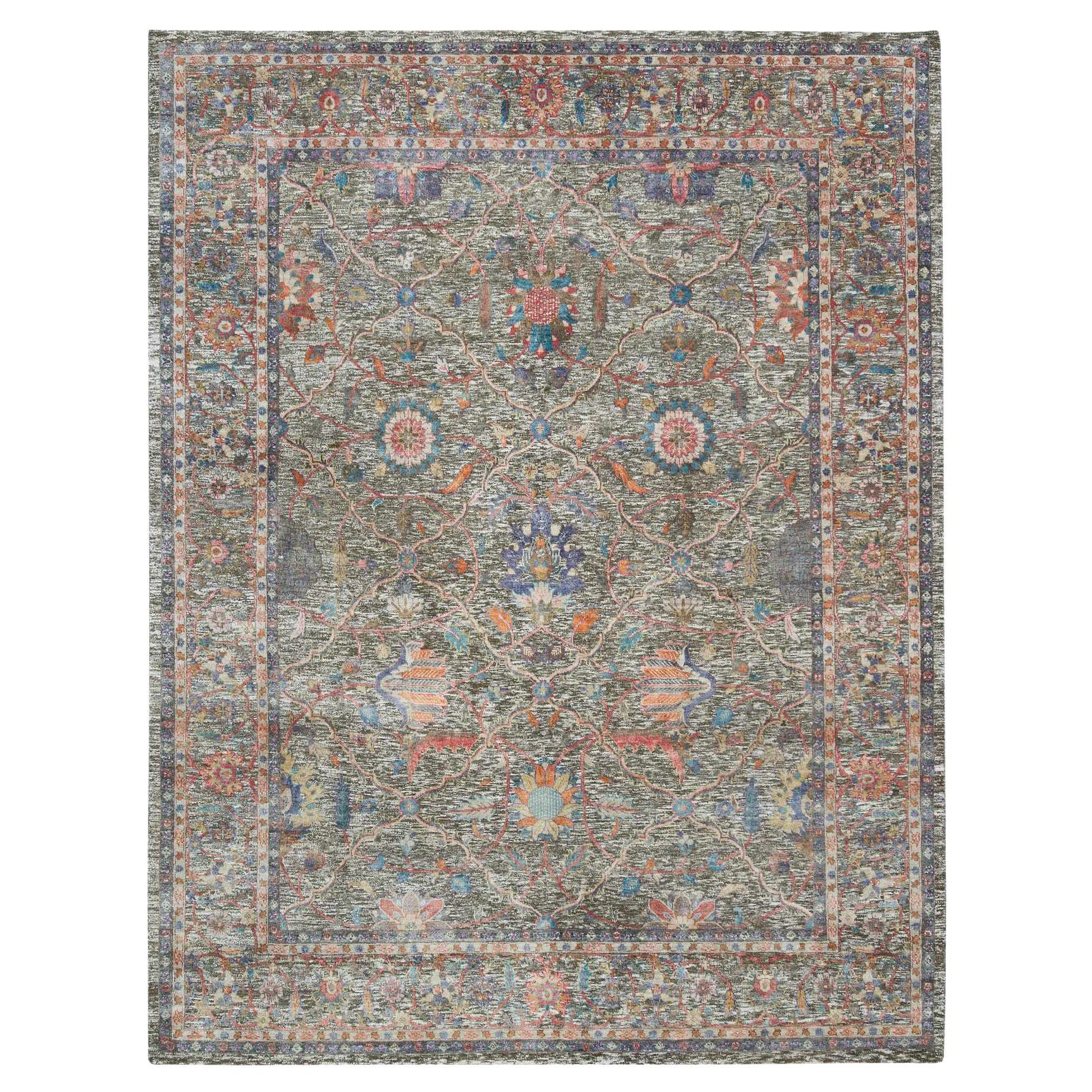 8
x10
1" Taupe, Handgeknüpft, Persische Schriftrollen Blatt und Blume Design, Teppich