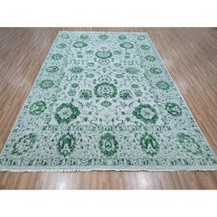 8'x10'1" Weiß & Grün Persisch Tabriz Einfluss Design Wolle Hand geknüpft Teppich