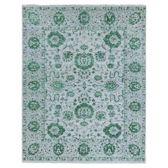 8'x10'1" Bianco e Verde Tappeto Persiano Tabriz Influence Design in Lana Annodato a Mano