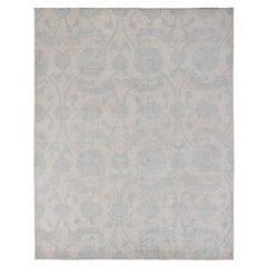 8'x10'1" Blanc, Peshawar avec Oushak Damask Design Pure Wool Tapis noué à la main