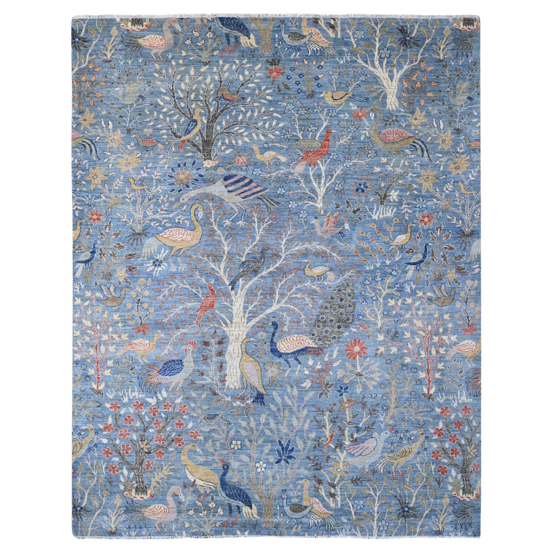 8'x10'1" Yonder Blue Peshawar Birds of Paradise Design Hand Knotted All Wool Rug
