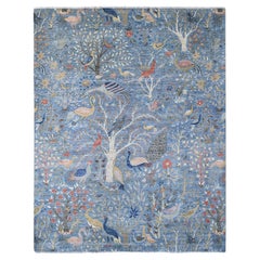 8'x10'1" Yonder Blue Peshawar Birds of Paradise Design Hand Knotted All Wool Rug