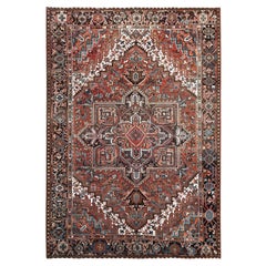 8'x10'10" Red Vintage Persian Heriz with Medallion Design Hand Knotted Wool Rug