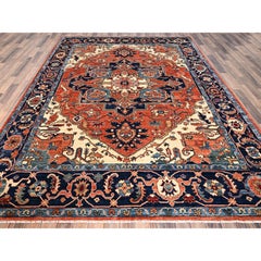 8'x10'10" Rust Orange Serapi Heriz with Medallion Design Hand Knotted Wool Rug