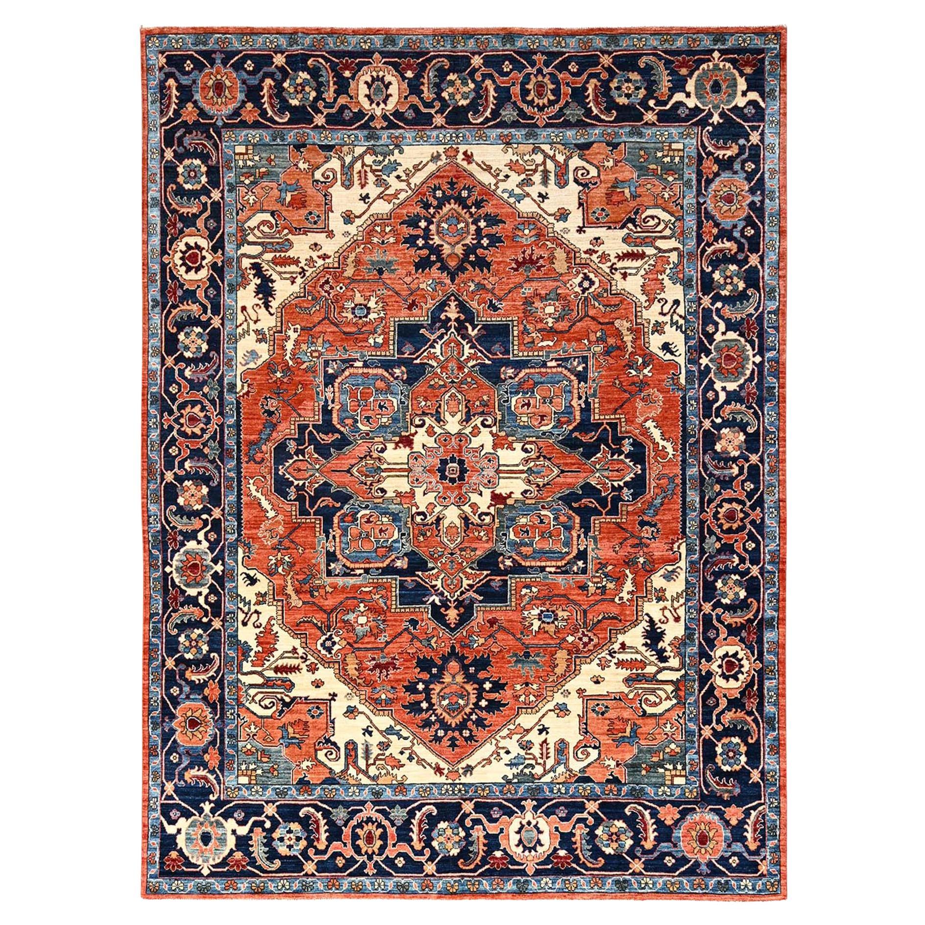 8
x10
10" Rust Orange Serapi Heriz with Medallion Design Hand Knotted Wool Rug