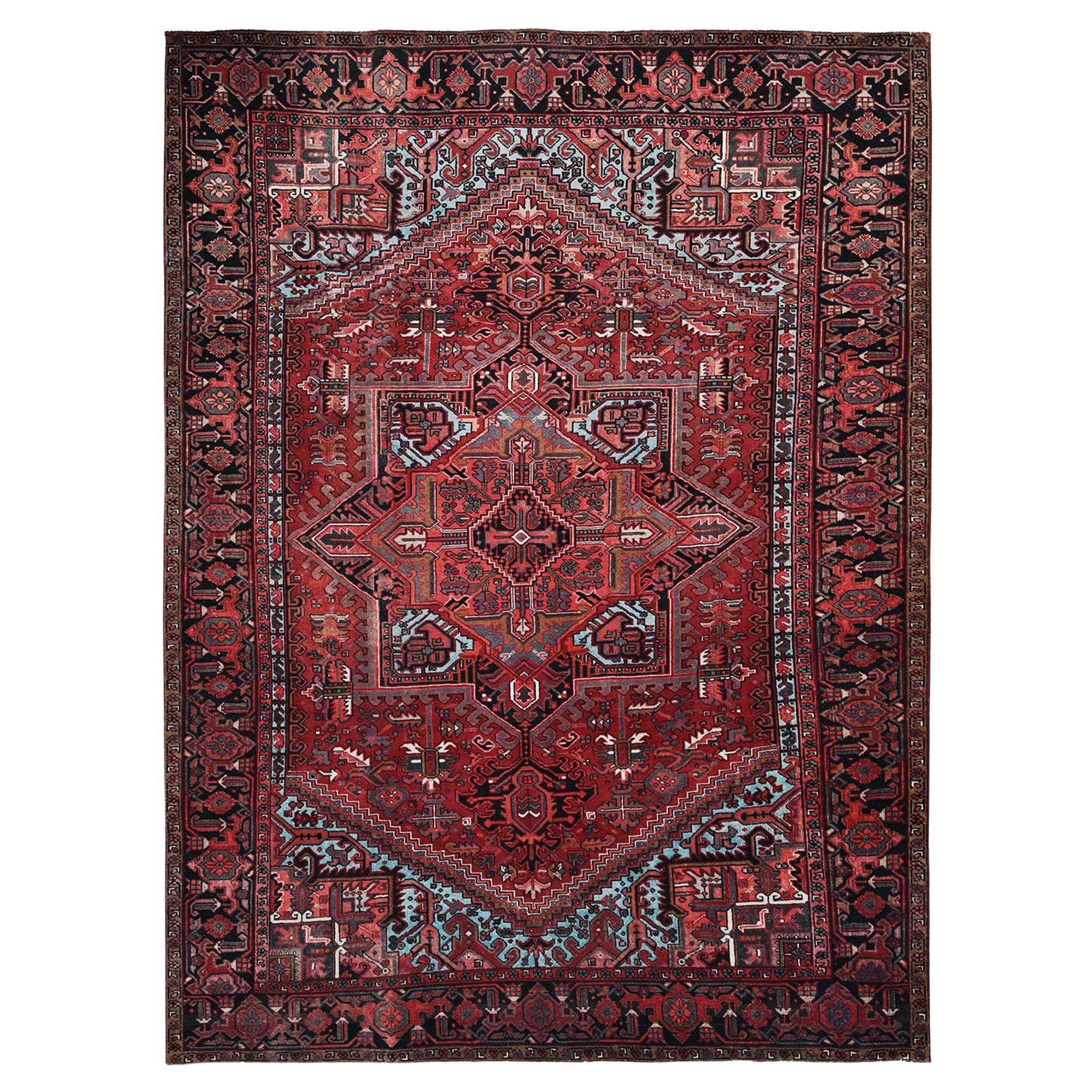 8'x10'10" Écarlate Rouge Vintage Persan Heriz Noué à la main 100% laine Tapis d'Orient