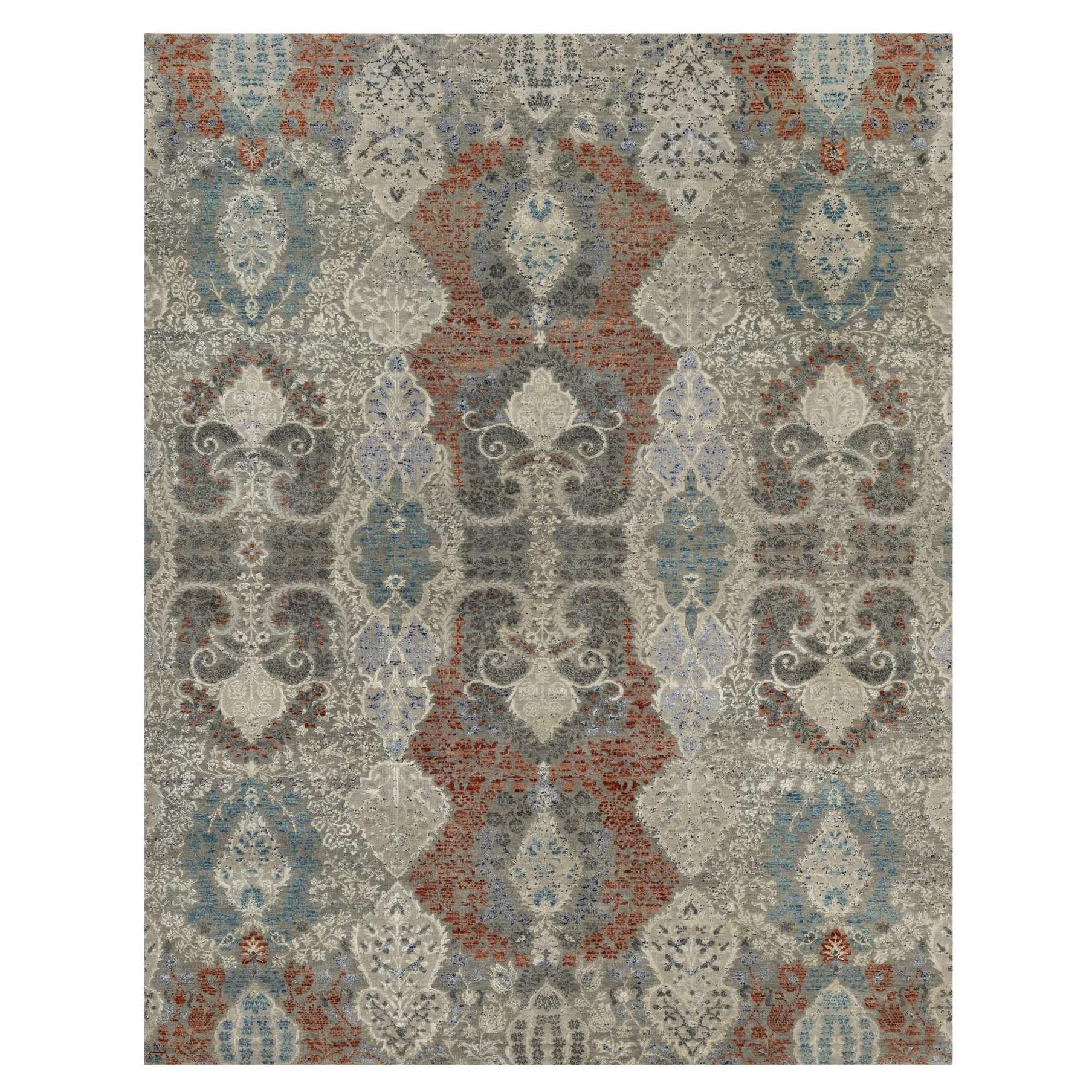 8
x10
2" Gris Ágata, Lana y Seda, Diseño Joyero, Anudada a Mano, Alfombra Oriental en venta